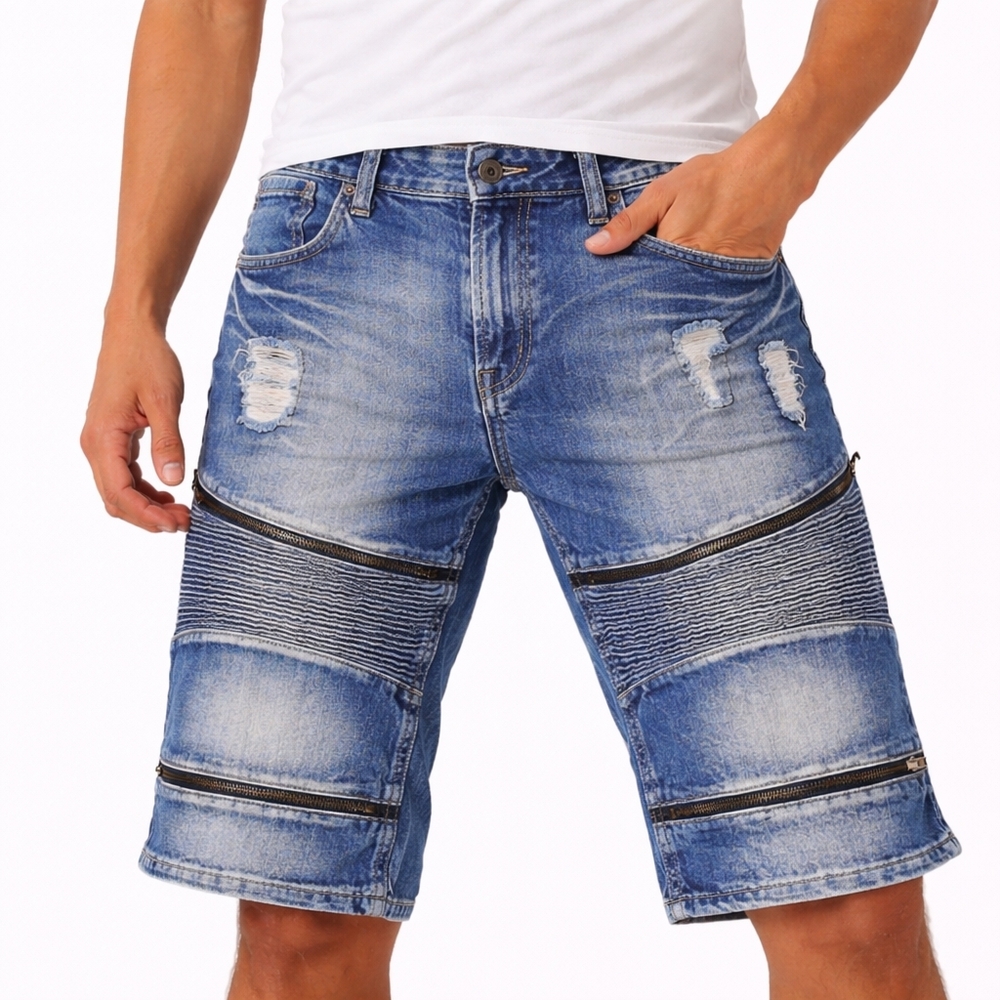 WAMENA Men’s Moto Denim Shorts Size 32